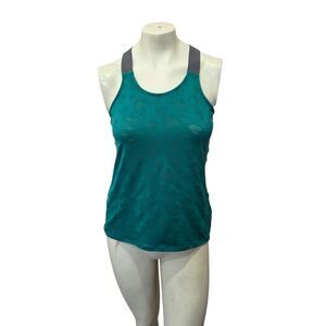 Rabbit Running Racerback Tank Top Teal Jacquard Bunny Print Womens Large